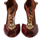 Dolce & Gabbana Dark Red Leather Gold Devotion Heart Sandals Shoes