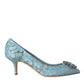 Dolce & Gabbana Blue Taormina Lace Crystal Heel Pumps Shoes