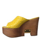 Dolce & Gabbana Yellow Leather Wood Mule Wedge Slides Shoes