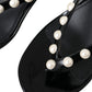 Dolce & Gabbana Black Leather Faux Pearl Heel Sandals Shoes