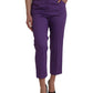 Purple Cotton MidWaist Straight Cropped Pants - SEHABRANDS