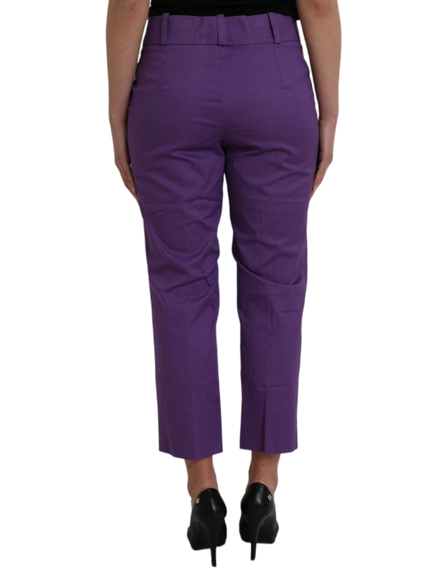 Purple Cotton MidWaist Straight Cropped Pants - SEHABRANDS