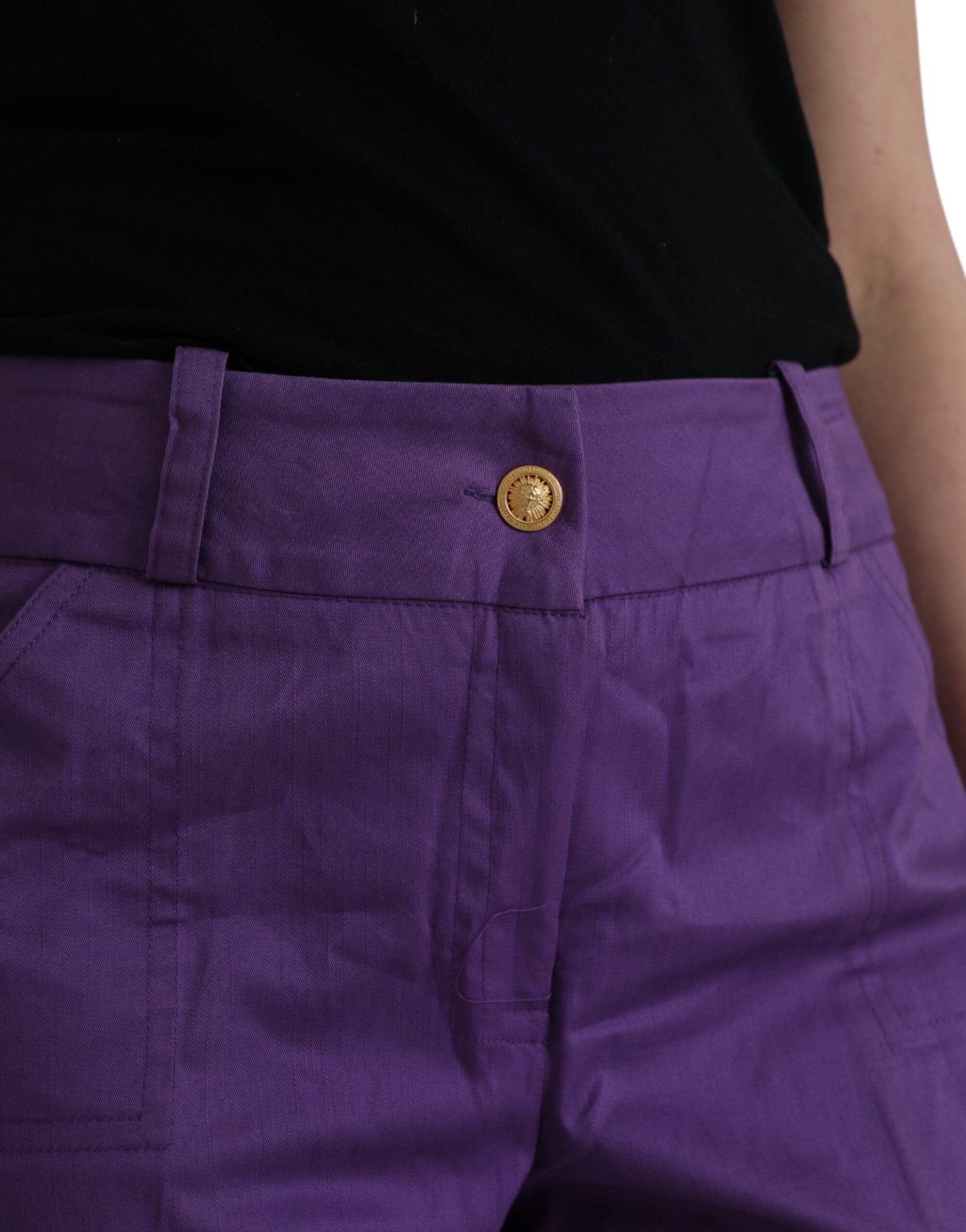 Purple Cotton MidWaist Straight Cropped Pants - SEHABRANDS