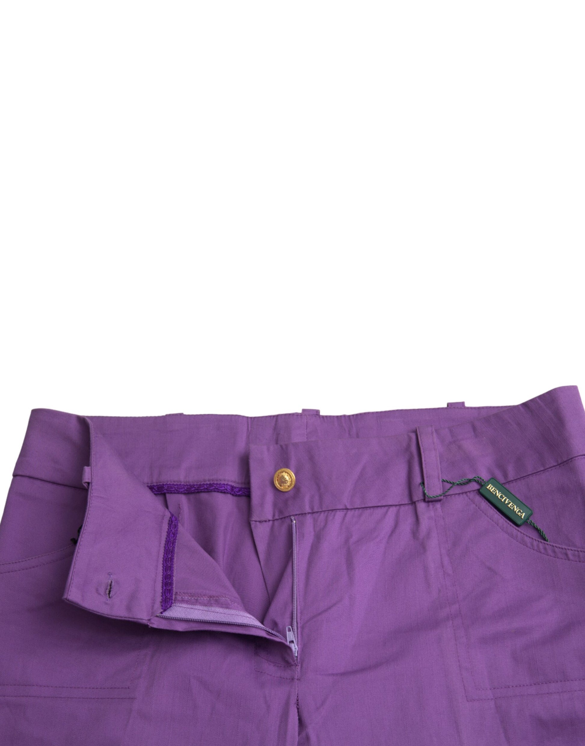 Purple Cotton MidWaist Straight Cropped Pants - SEHABRANDS