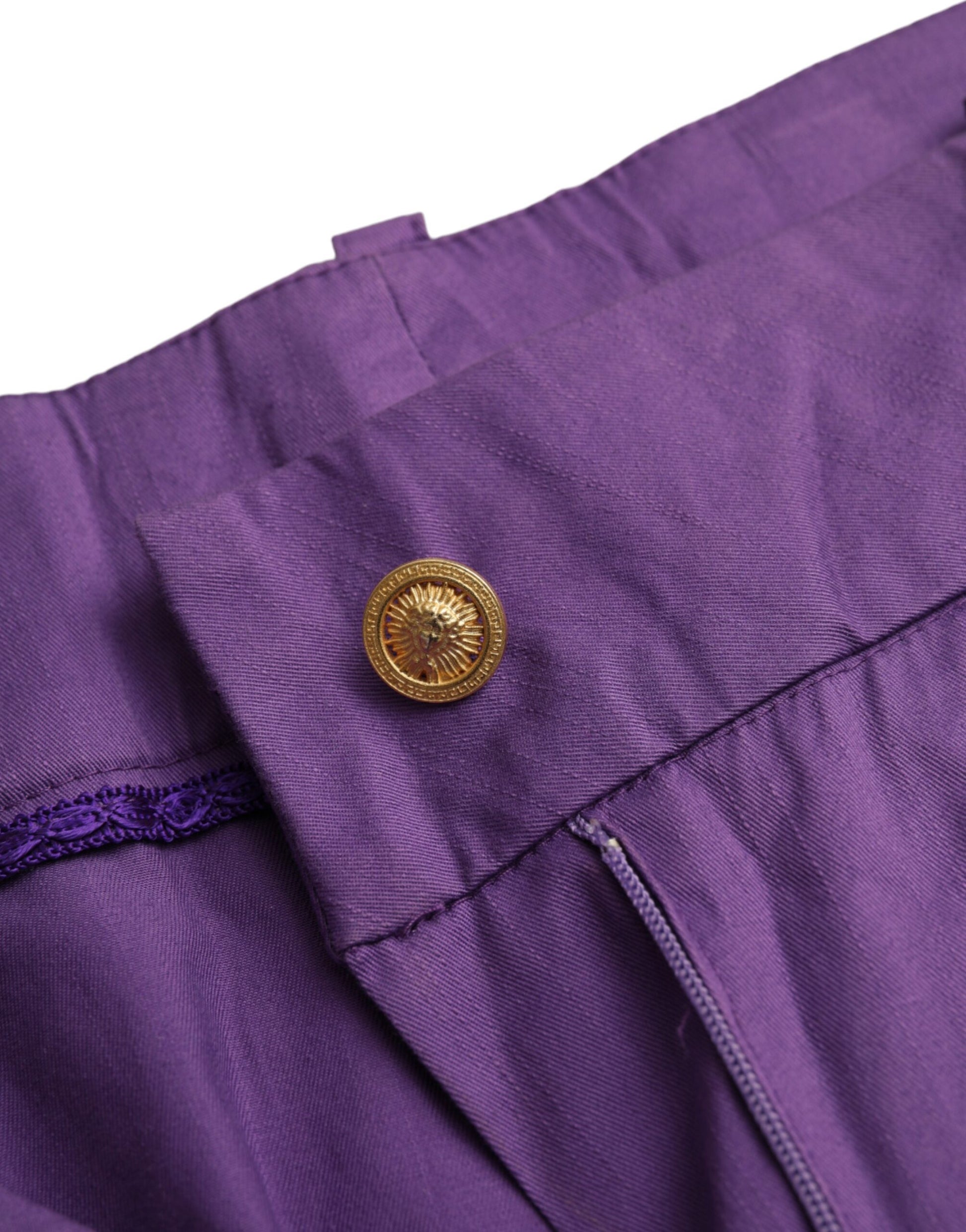 Purple Cotton MidWaist Straight Cropped Pants - SEHABRANDS