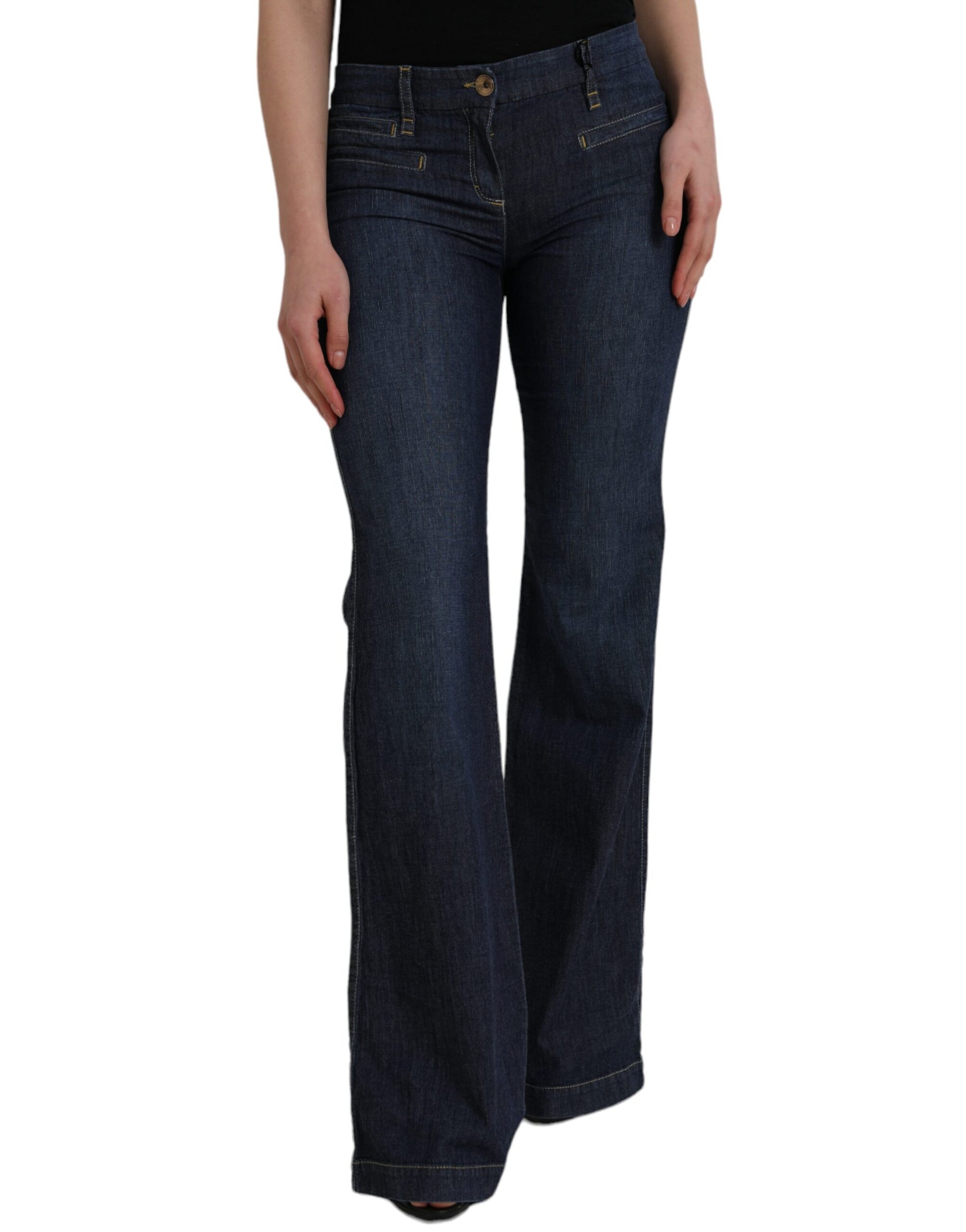 Dark Blue Cotton Bootcut Denim Jeans - SEHABRANDS