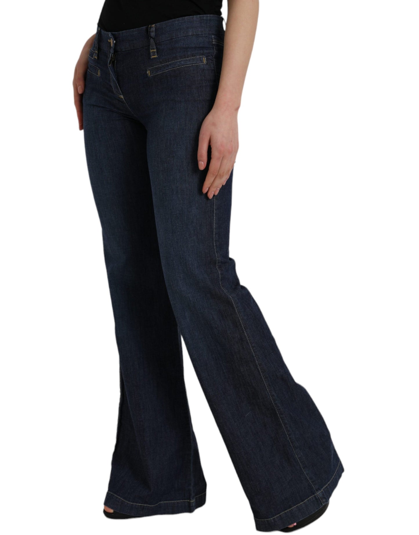 Dark Blue Cotton Bootcut Denim Jeans - SEHABRANDS