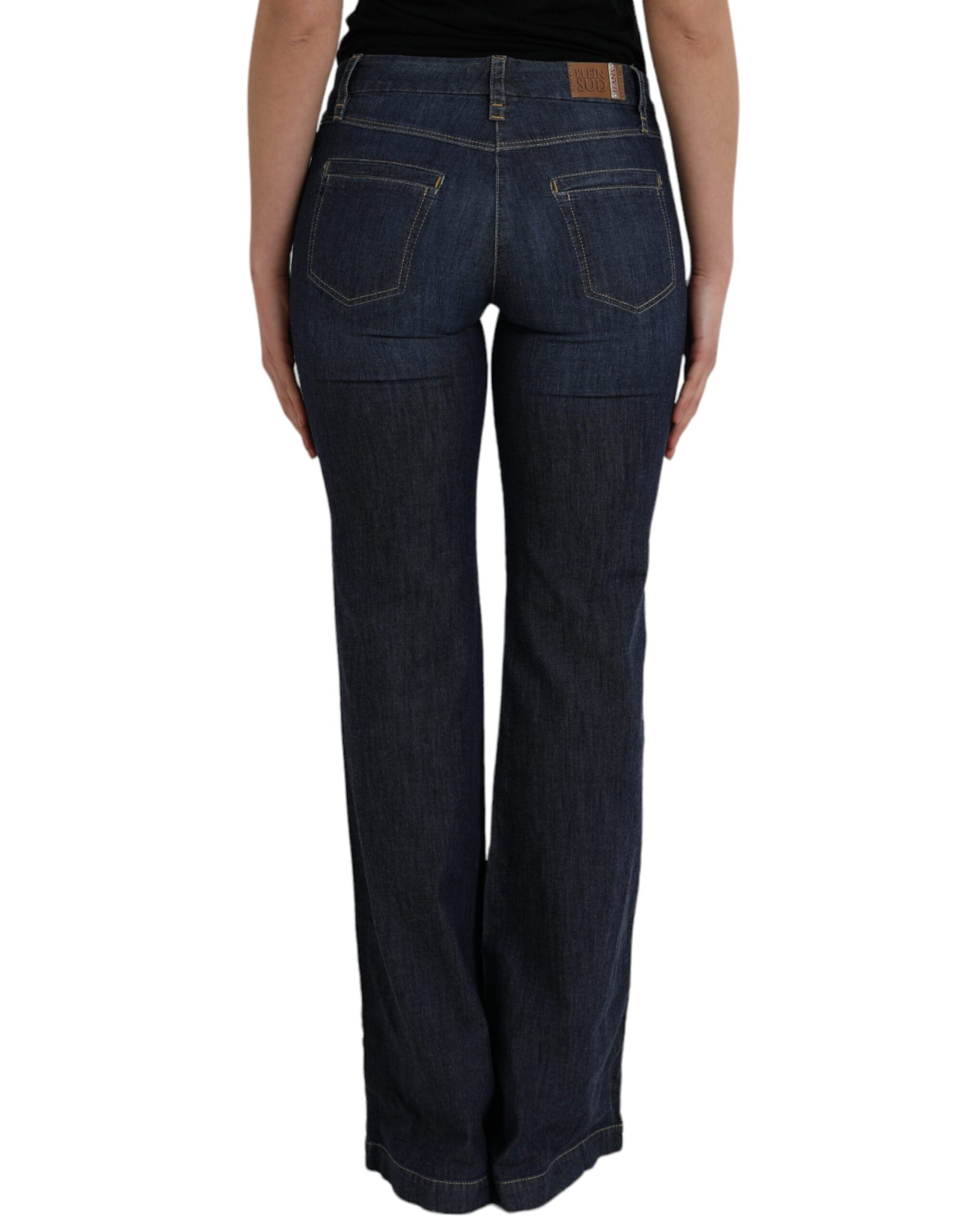 Dark Blue Cotton Bootcut Denim Jeans - SEHABRANDS