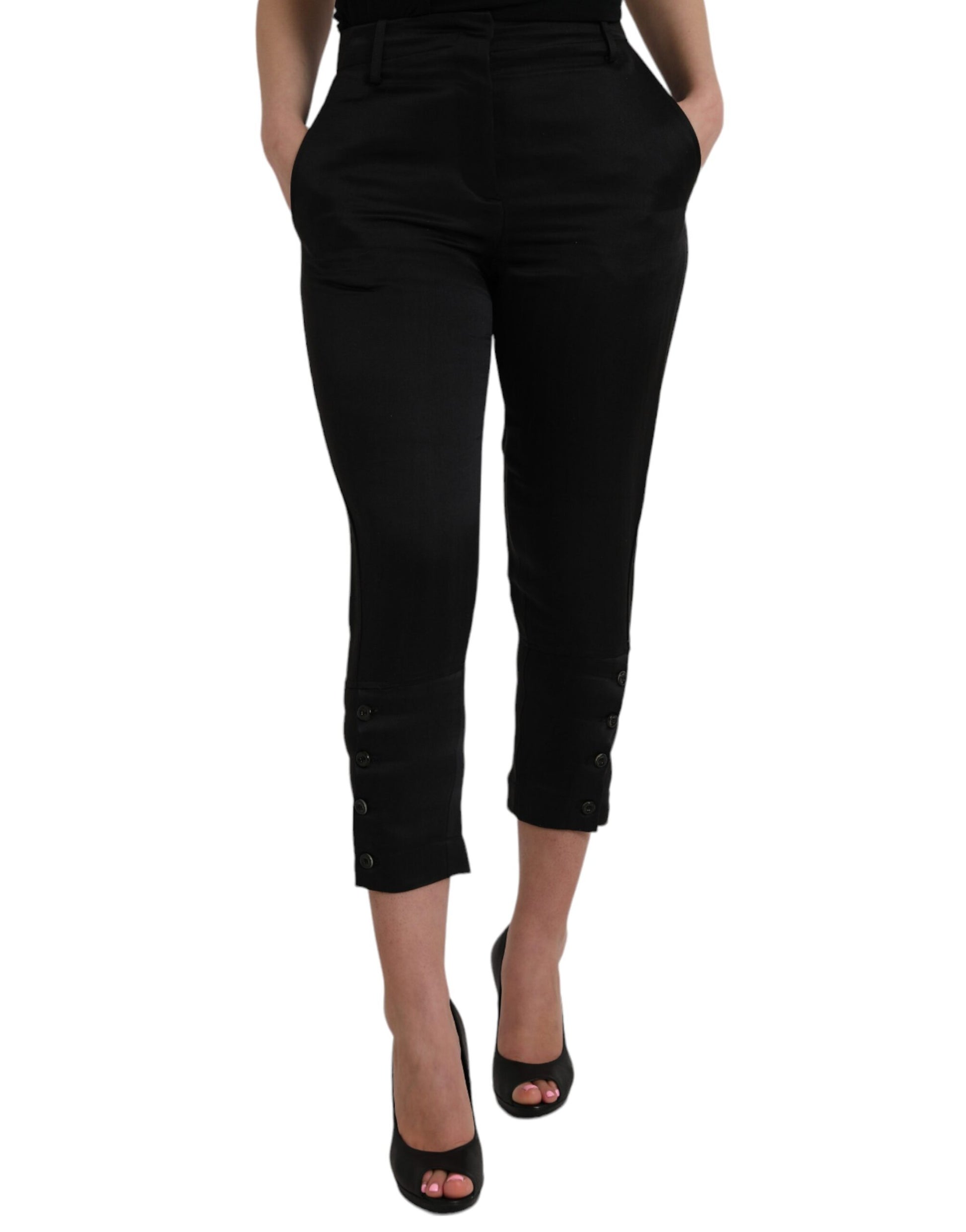 Black High Waist Capri Cropped Pants - SEHABRANDS