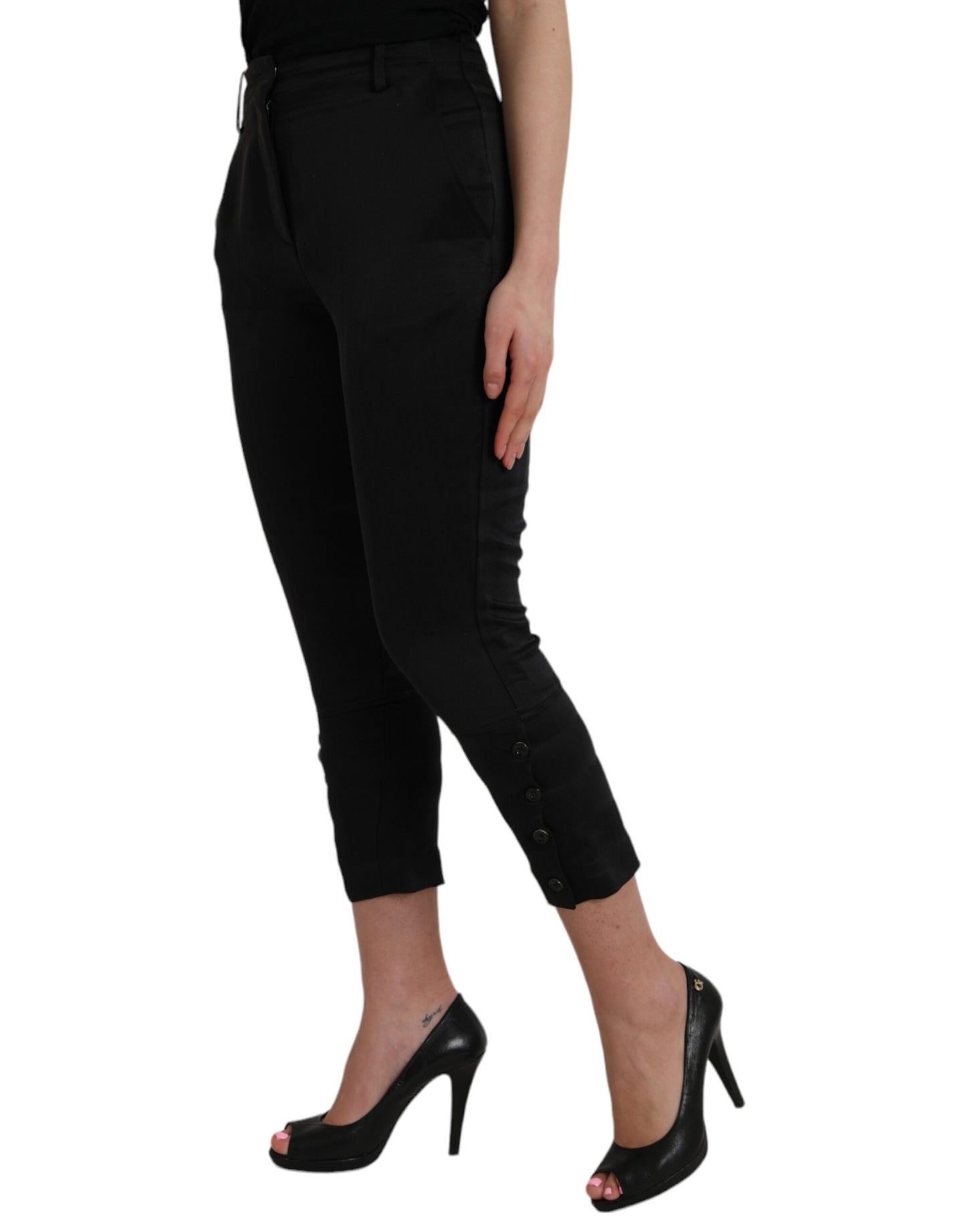 Black High Waist Capri Cropped Pants - SEHABRANDS