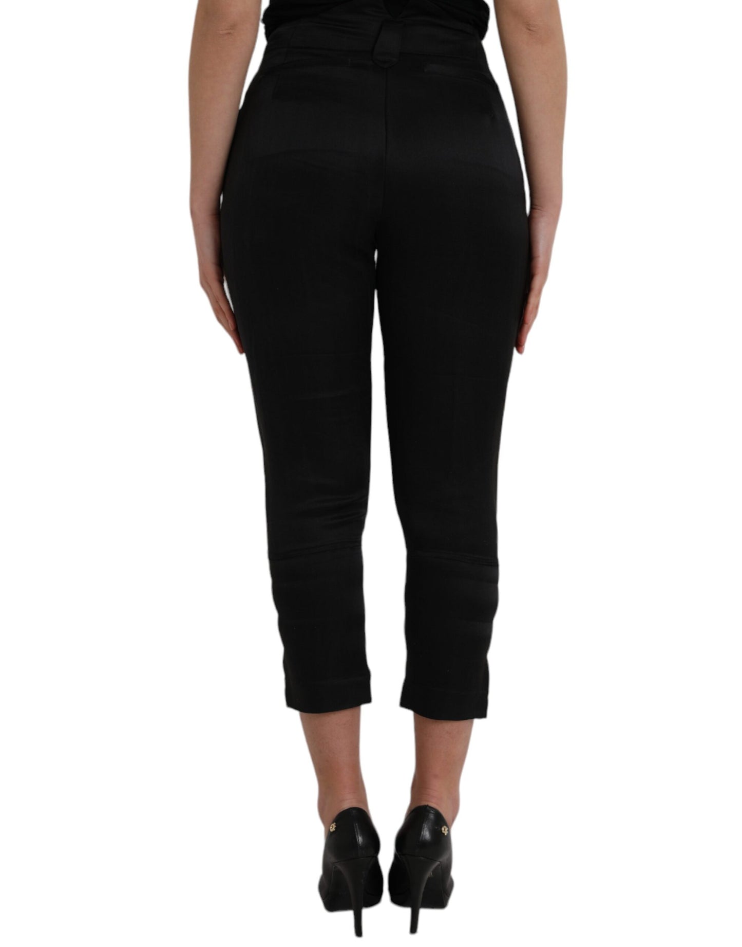 Black High Waist Capri Cropped Pants - SEHABRANDS