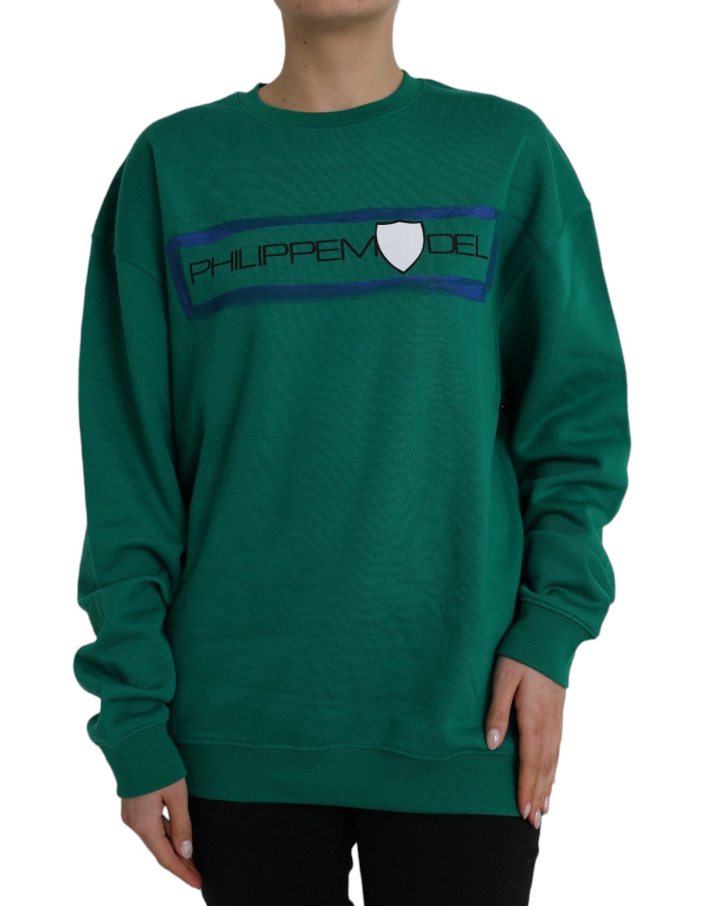 Green Cotton Logo Print Long Sleeves Pullover Sweater - SEHABRANDS