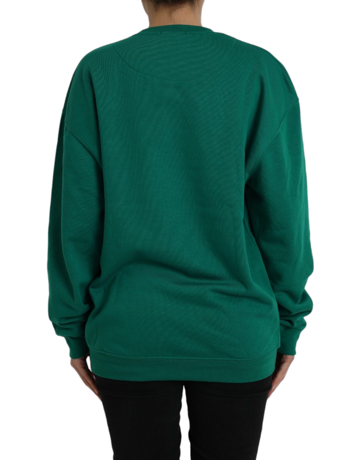 Green Cotton Logo Print Long Sleeves Pullover Sweater - SEHABRANDS