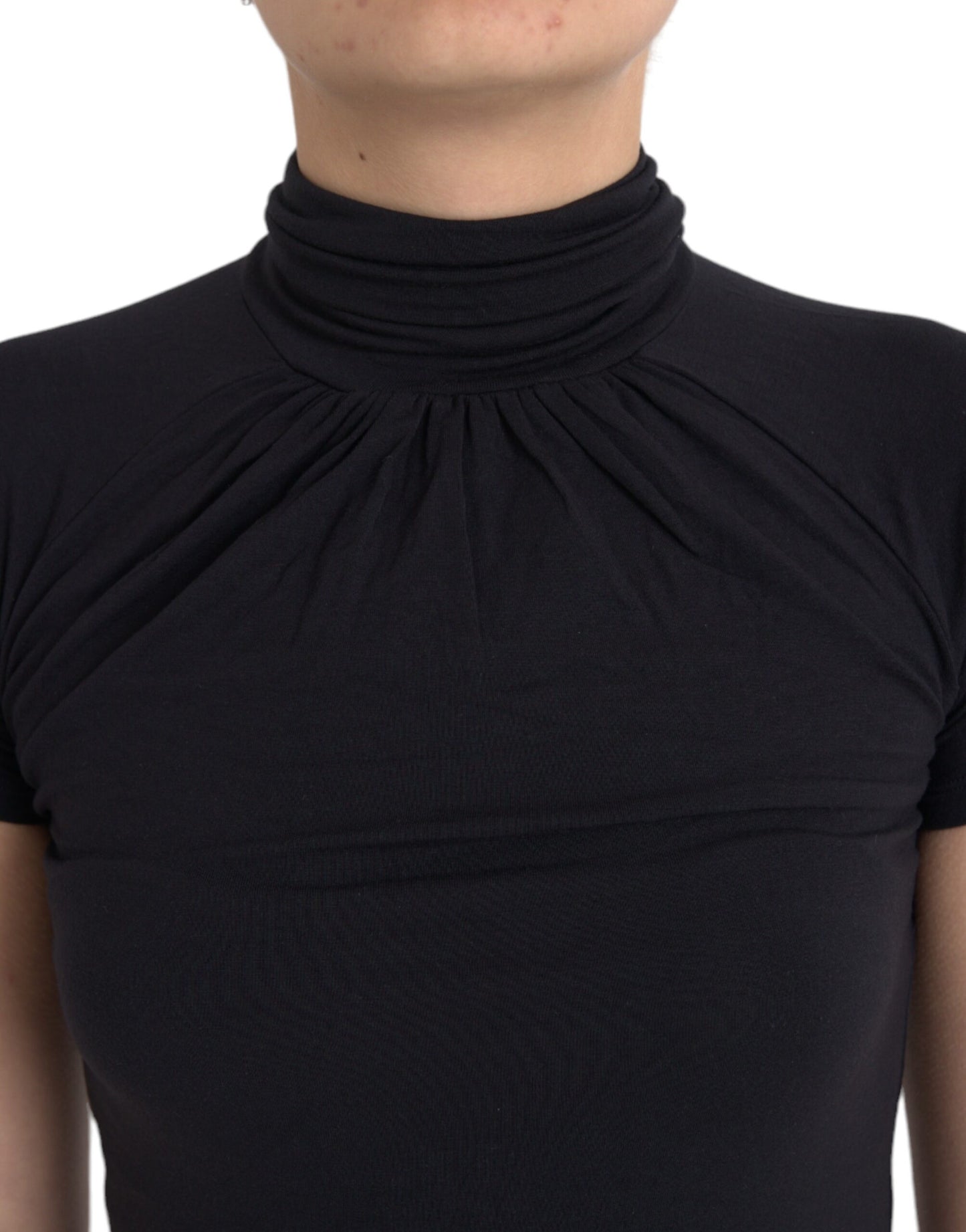 Black Turtleneck Viscose Short Sleeve Top - SEHABRANDS