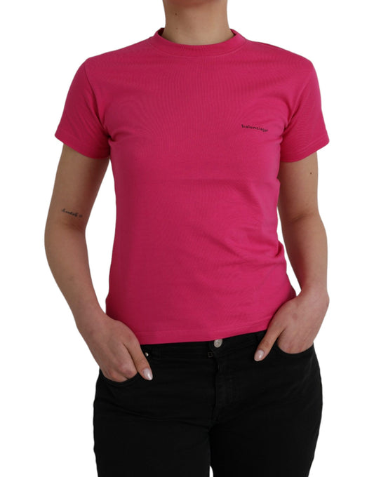 Pink Cotton Crew Neck Short Sleeves Tee T-shirt - SEHABRANDS