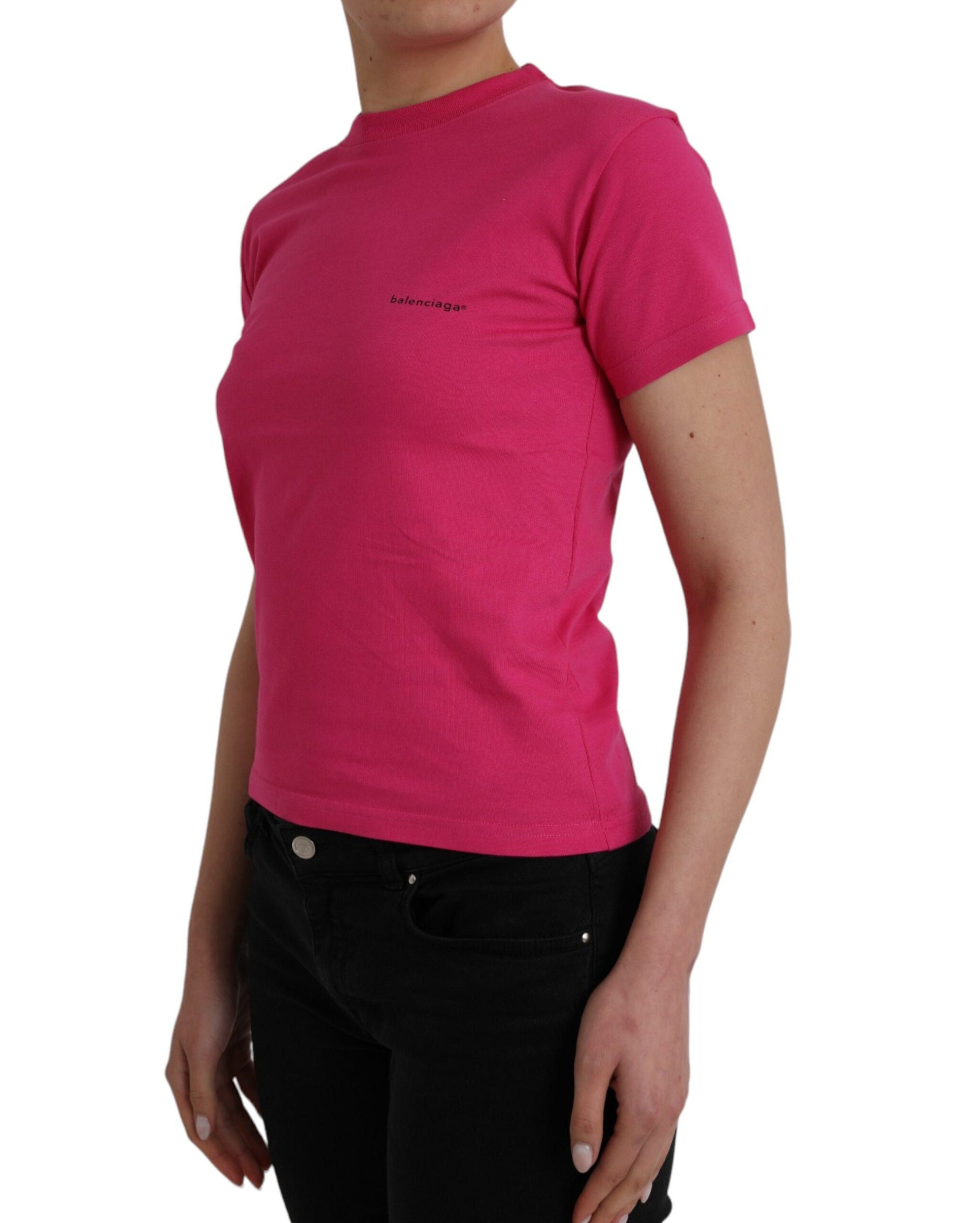 Pink Cotton Crew Neck Short Sleeves Tee T-shirt - SEHABRANDS