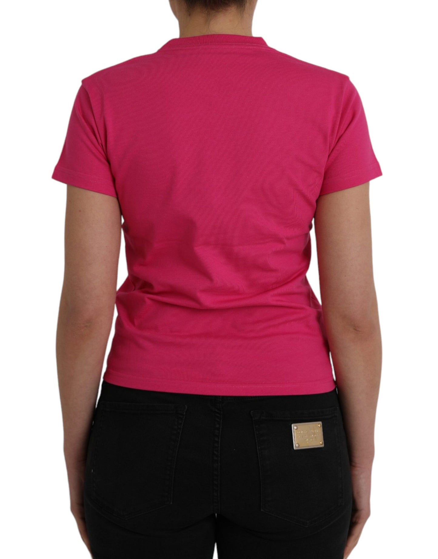 Pink Cotton Crew Neck Short Sleeves Tee T-shirt - SEHABRANDS