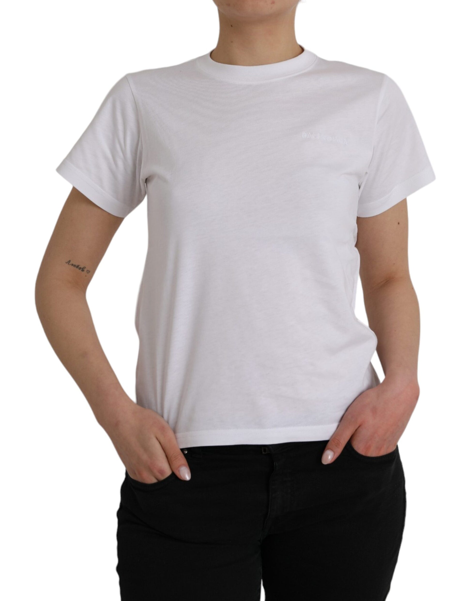 White Cotton Crew Neck Short Sleeves T-shirt - SEHABRANDS