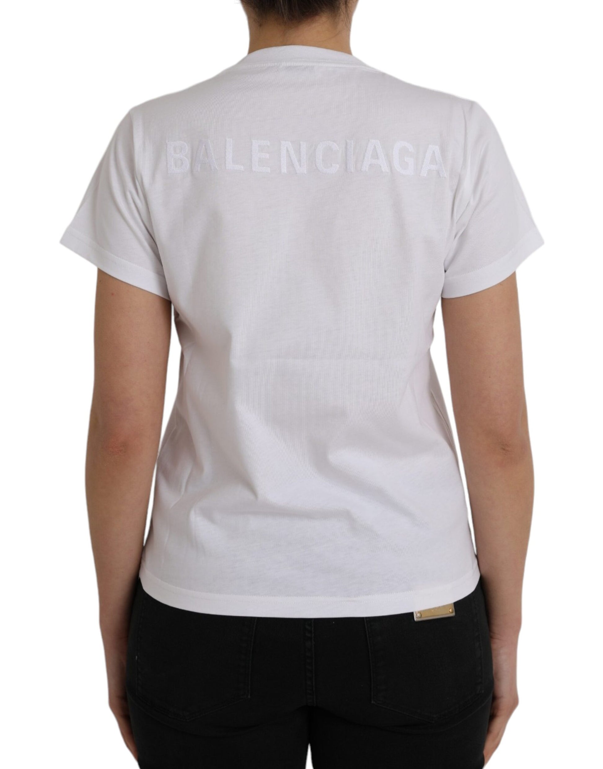 White Cotton Crew Neck Short Sleeves T-shirt - SEHABRANDS