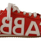 Dolce & Gabbana Red White Leather Mens Logo Casual Sneakers Shoes