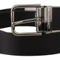 Dolce & Gabbana Black Calf Leather Logo Engraved Metal Buckle Belt