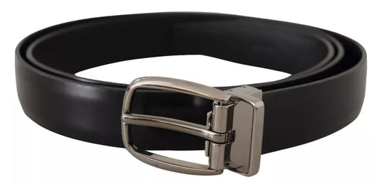 Dolce & Gabbana Black Classic Leather Chrome Metal Buckle Belt