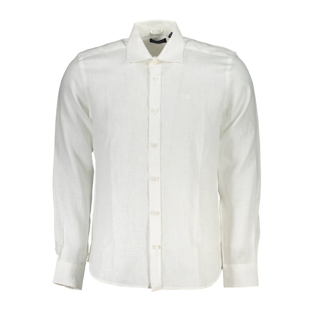 Elegant White Linen Long-Sleeved Shirt - SEHABRANDS