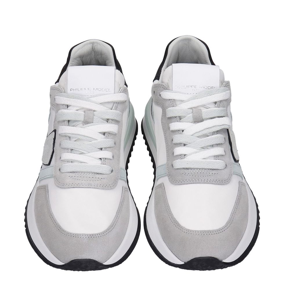 Chic White Fabric Sneakers with Leather Accents - SEHABRANDS