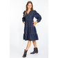 Elegant Dark Blue Denim Flare Dress - SEHABRANDS