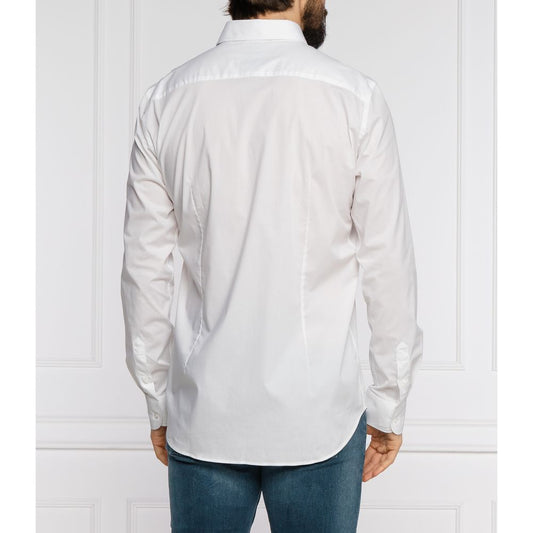 Slim Fit White Cotton Shirt with Eagle Logo - SEHABRANDS