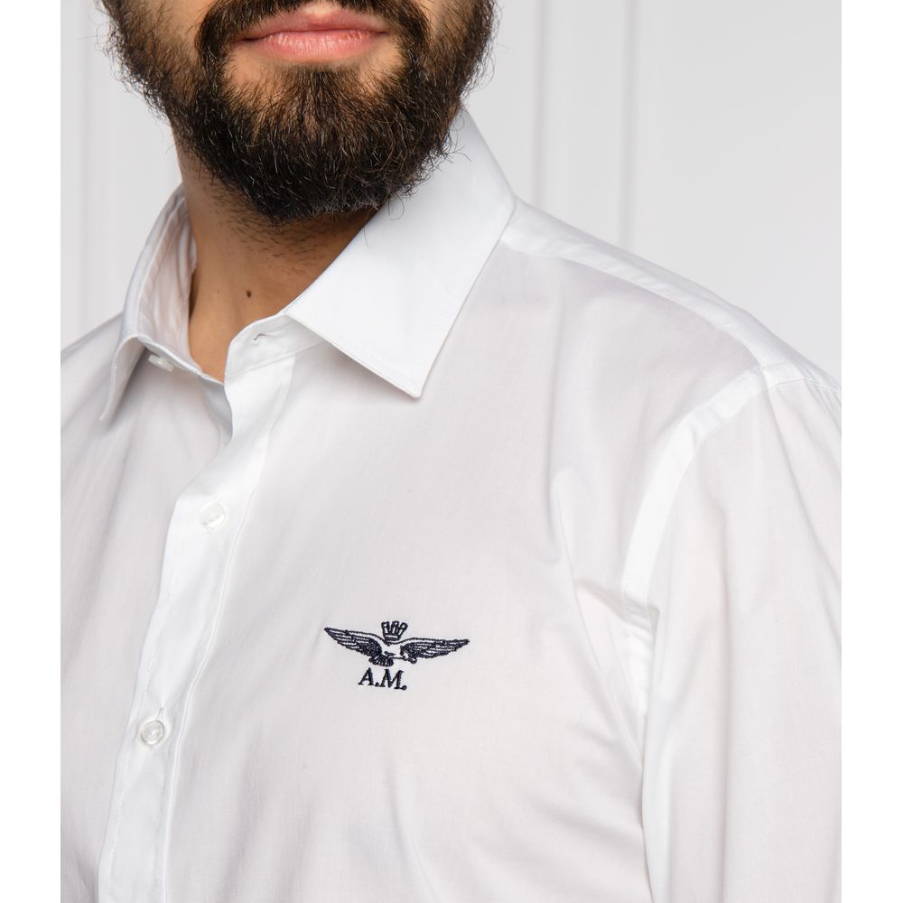 Slim Fit White Cotton Shirt with Eagle Logo - SEHABRANDS