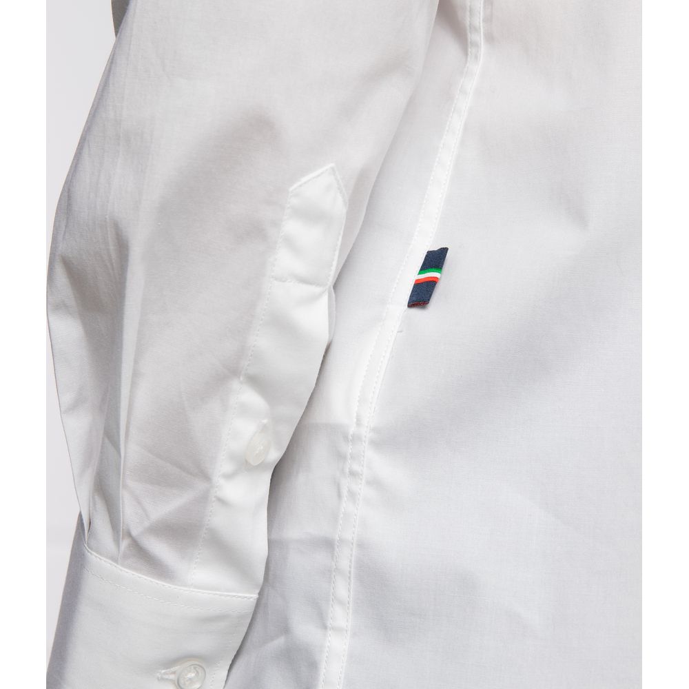 Slim Fit White Cotton Shirt with Eagle Logo - SEHABRANDS