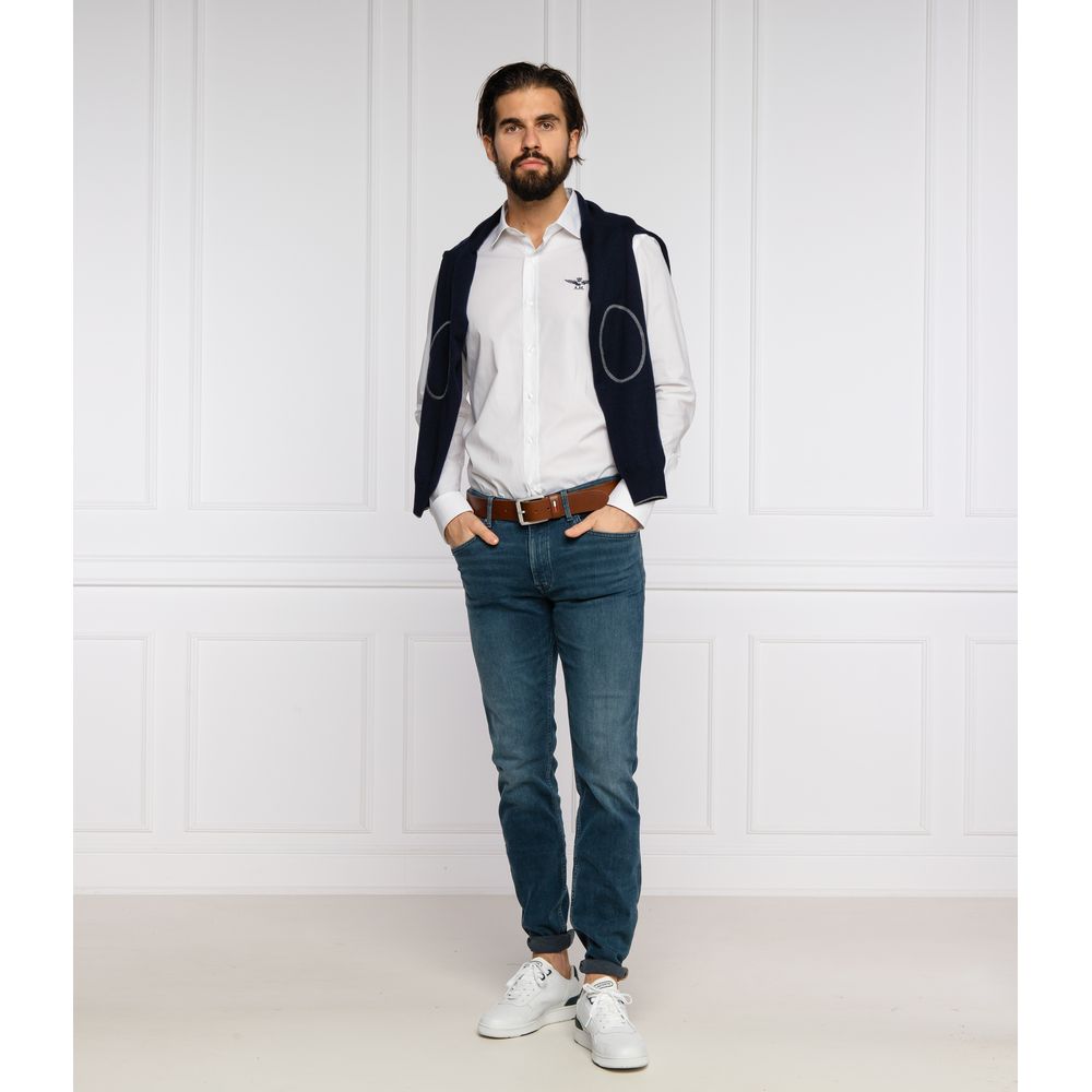 Slim Fit White Cotton Shirt with Eagle Logo - SEHABRANDS