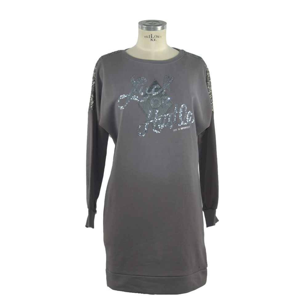 Gray Cotton Women Sweatshirt Dress - SEHABRANDS