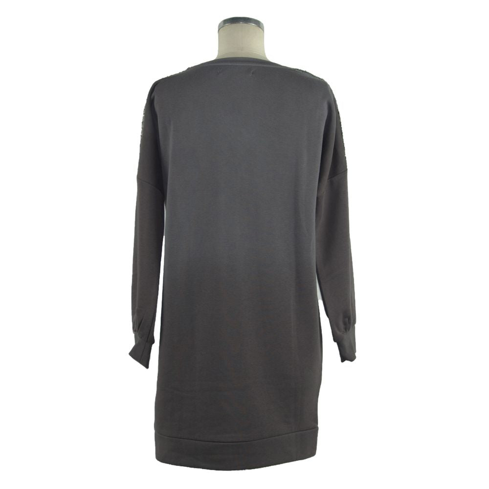 Gray Cotton Women Sweatshirt Dress - SEHABRANDS