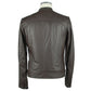 Elegant Brown Leather Zip Jacket - SEHABRANDS