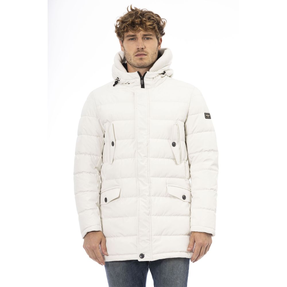 White Polyester Men's Hooded Jacket - SEHABRANDS