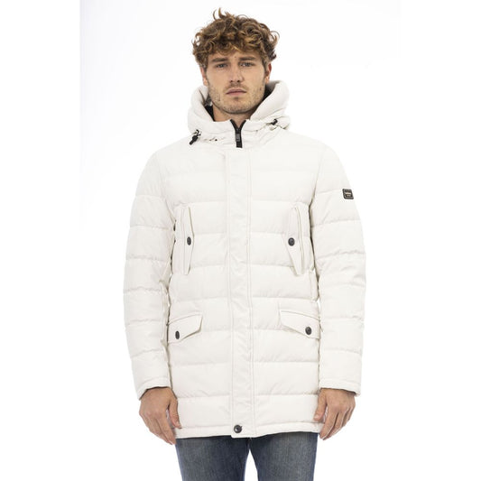 White Polyester Men's Hooded Jacket - SEHABRANDS