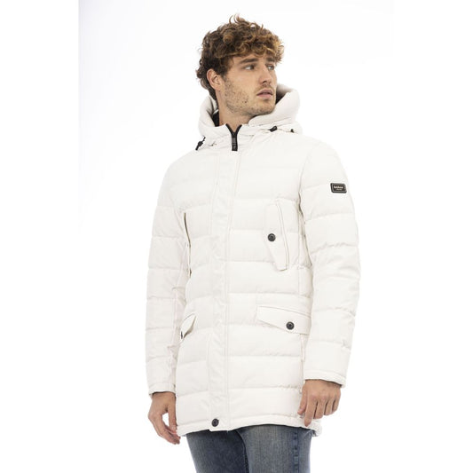 White Polyester Men's Hooded Jacket - SEHABRANDS