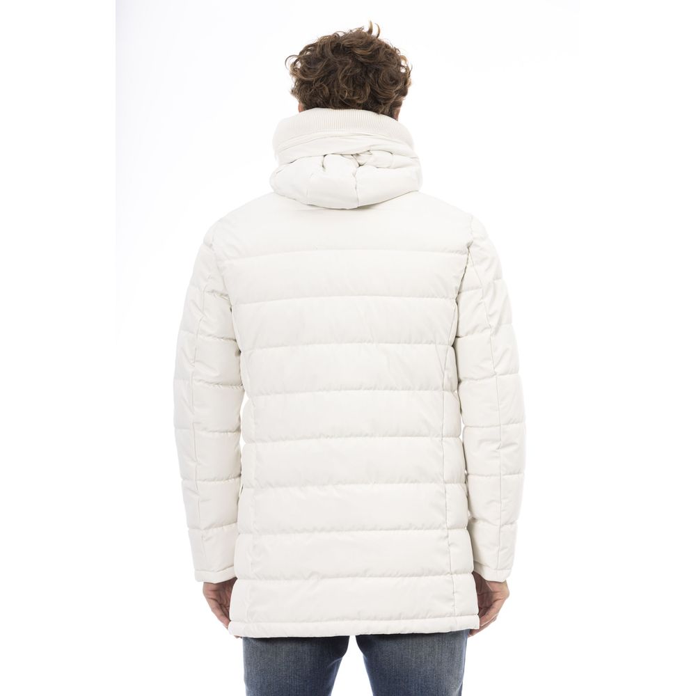 White Polyester Men's Hooded Jacket - SEHABRANDS