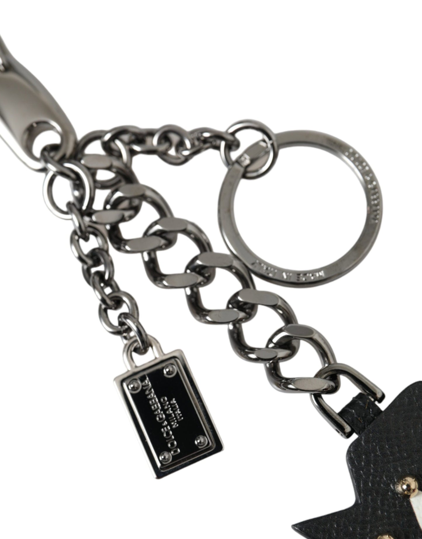 Dolce & Gabbana Black Prince Studs Logo Silver Brass Keychain Keyring