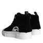 Dolce & Gabbana Black White Fur Logo High Top Sneaker Shoes