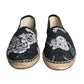 Dolce & Gabbana Black Floral Cotton Leather Espadrilles Shoes