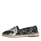 Dolce & Gabbana Black Floral Cotton Leather Espadrilles Shoes