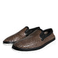 Dolce & Gabbana Brown Black Leather Weaved Men Loafers Shoes