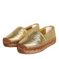 Dolce & Gabbana Gold Leather Loafers Flats Espadrille Shoes