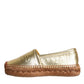 Dolce & Gabbana Gold Leather Loafers Flats Espadrille Shoes