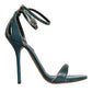 Dolce & Gabbana Dark Green Calf Leather Heels Sandals Shoes