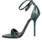 Dolce & Gabbana Dark Green Calf Leather Heels Sandals Shoes