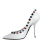 Dolce & Gabbana White Crystal Leather High Heels Pumps Shoes